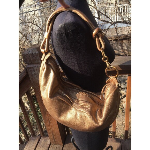 Fossil Genuine Leather Gold Pebbled Hobo Sling Shoulder Bag Purse Shoulder Bag - Picture 5 of 10
